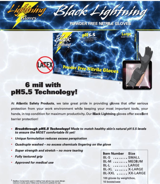 Atlantic Safety Black Lightning Medium Powder-Free 6mil Nitrile Disposable Gloves Case (10 Boxes)