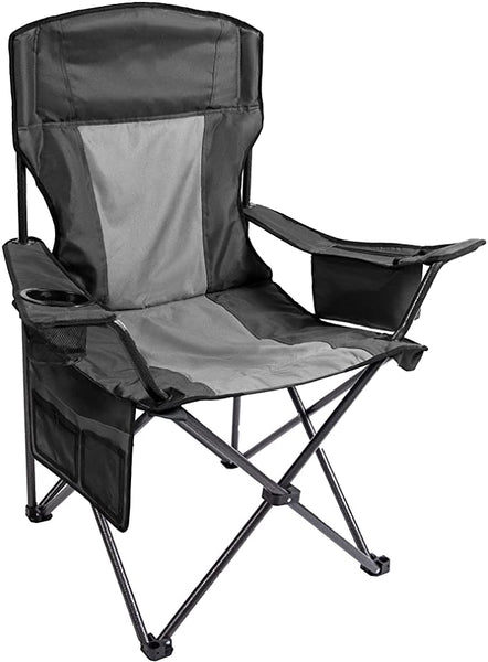 Folding Camping Chair with Large Cup Holders & Cooler , Black+Grey