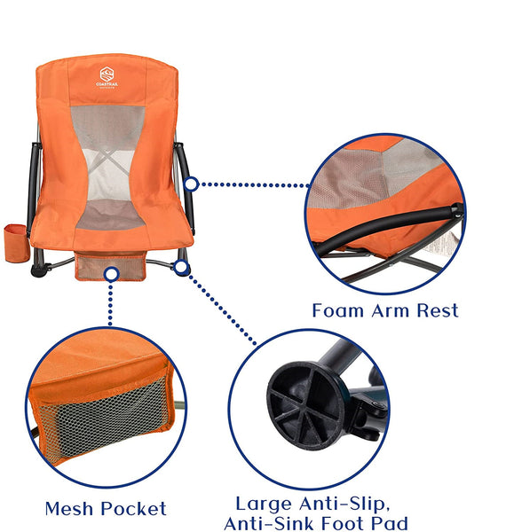 Outdoor Beach Chair Low Profile Mesh Back Folding Chair, 2 Pack, Blue