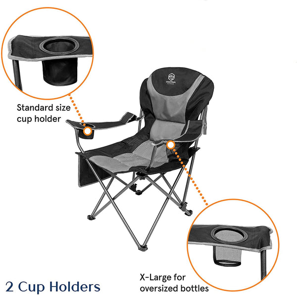 Outdoor Reclining Camping Chair 3 Position Folding Lawn Chair Supports 350 lbs, Black & Grey