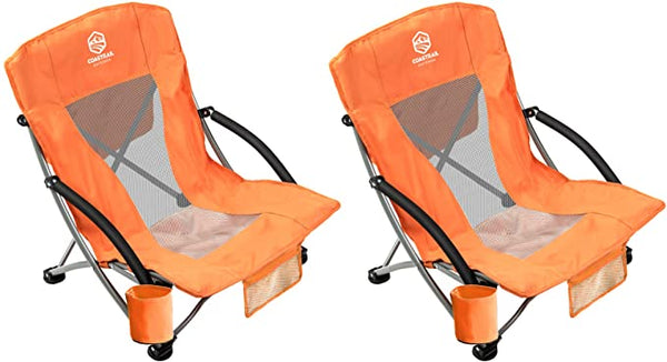 Outdoor Beach Chair Low Profile Mesh Back Folding Chair, 2 Pack, Blue