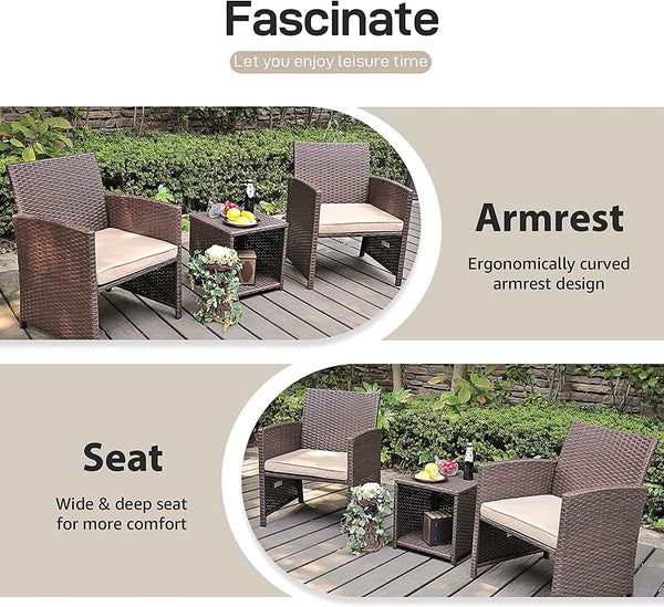 Casual 3 Piece Patio Furniture Set  with Storage Coffee Table