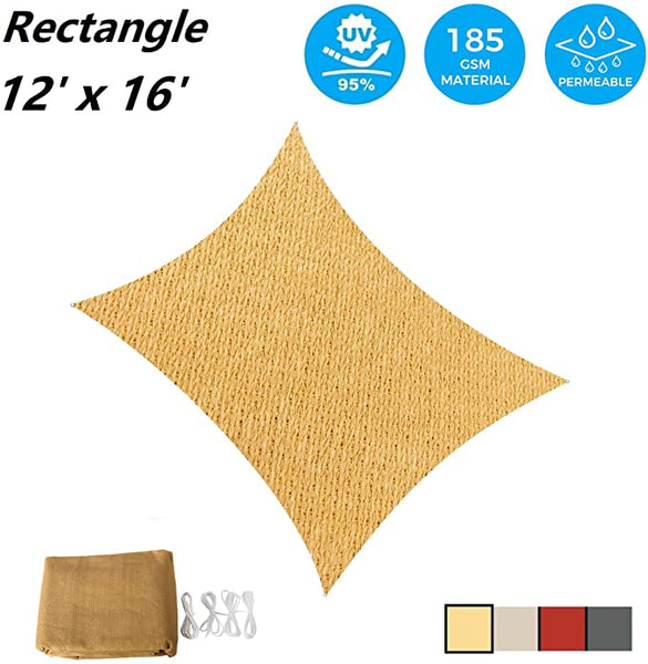 12' x 16' Rectangular Sun Shade Sail UV Block Canopy for Outdoor,Sand