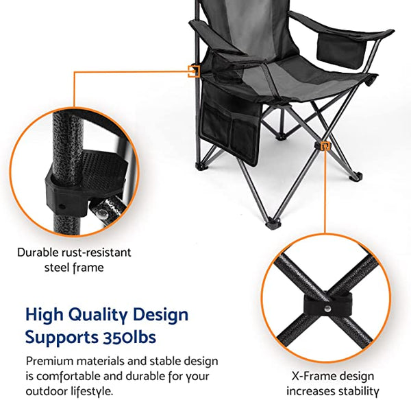 Folding Camping Chair with Large Cup Holders & Cooler , Black+Grey