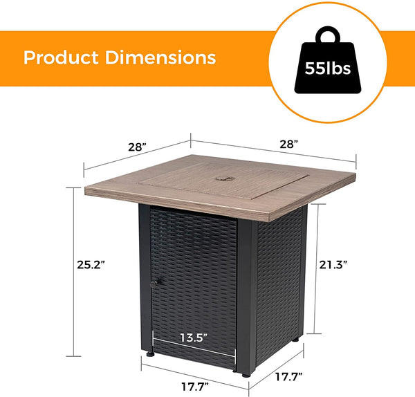 28" Square 48000 BTU Outdoor Propane Gas Fire Pit Table