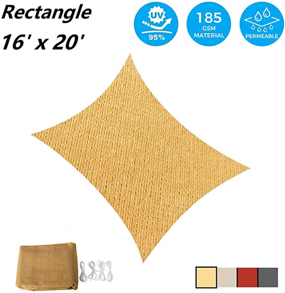 16' x 20' Rectangular Sun Shade Sail UV Block Canopy for Outdoor,Sand