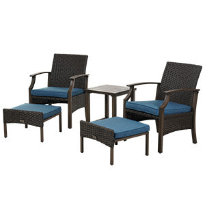 Outdoor Patio Chairs Set of 2 with Ottoman and Coffee Table 5 Piece Outdoor Patio Furniture Set for Porch,Balcony,Backyard,Poolside