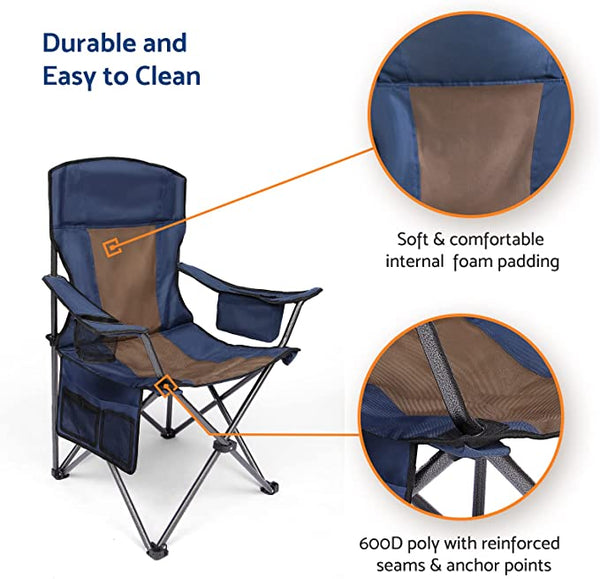 Folding Camping Chair with Large Cup Holders & Cooler , Black+Grey
