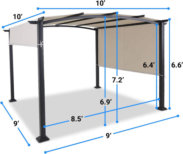 10' x 10' Steel Arched Pergola with Adjustable and Removable Canopy