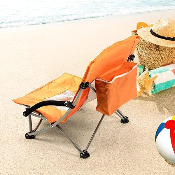 Outdoor Beach Chair Low Profile Mesh Back Folding Chair, 2 Pack, Blue