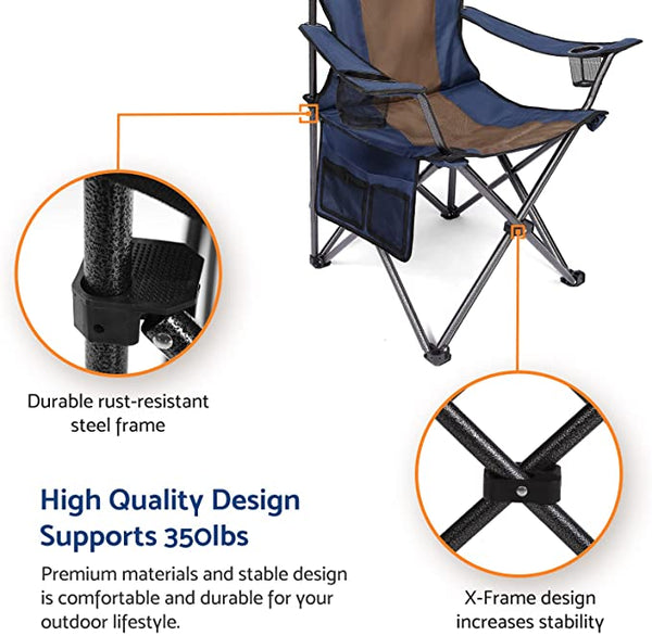 Outdoor Padded Folding Camping Chair Lawn Chair with Cup Holder,Black+Grey