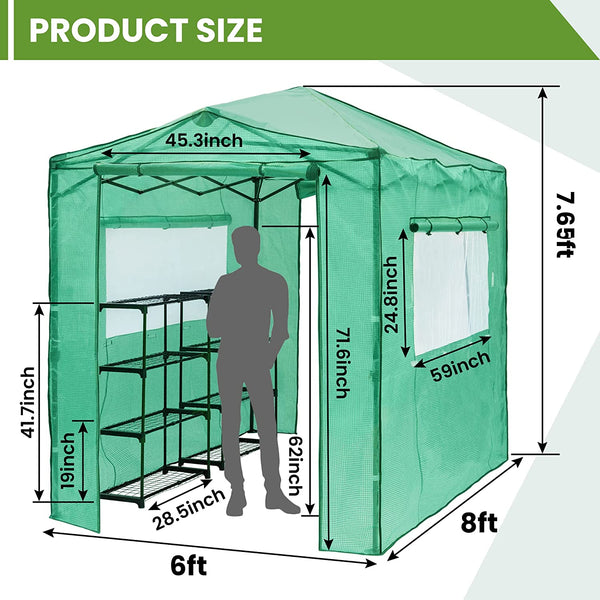 8'x 6' Portable Walk-in Instant Pop up Greenhouse