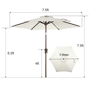 7.5ft Patio Umbrella Outdoor Table Market Umbrella with Push Button Tilt/Crank