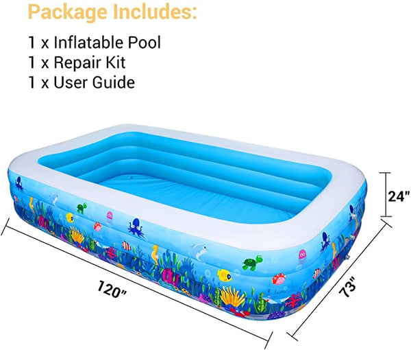 120"x 73"x 24" Inflatable Swimming Pool for Adult, Kids