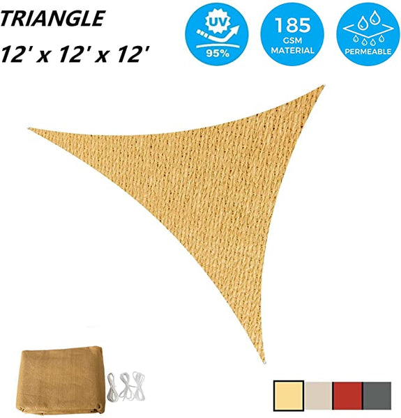 Sun Shade Sail Triangle UV Block Canopy for Patio Backyard Lawn Garden,12' x 12' x 12',Sand