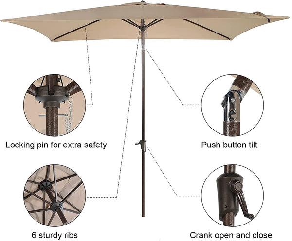 6.6 x 9.8ft Rectangular Patio Umbrella with Push Button Tilt/Crank