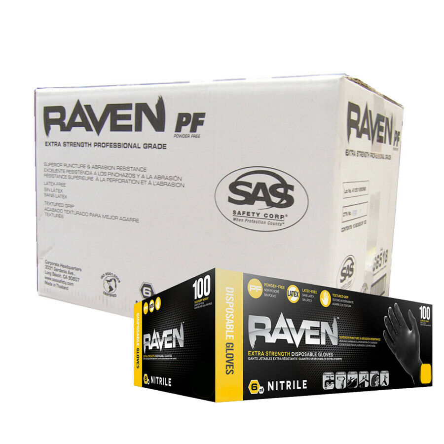 SAS Safety Raven 66519 XL Powder-Free Black Nitrile Disposable Gloves – For  Your Safety USA