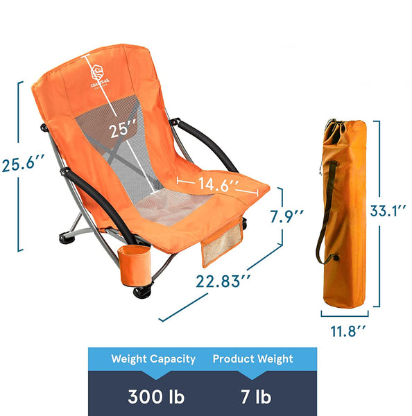 Outdoor Beach Chair Low Profile Mesh Back Folding Chair, 2 Pack, Blue