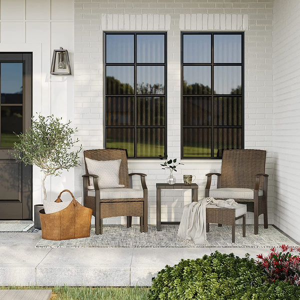 Outdoor Patio Chairs Set of 2 with Ottoman and Coffee Table 5 Piece Outdoor Patio Furniture Set for Porch,Balcony,Backyard,Poolside