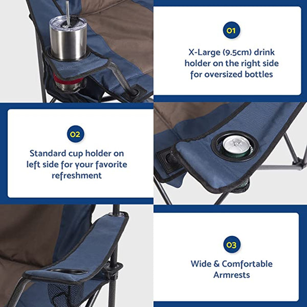 Outdoor Padded Folding Camping Chair Lawn Chair with Cup Holder,Black+Grey