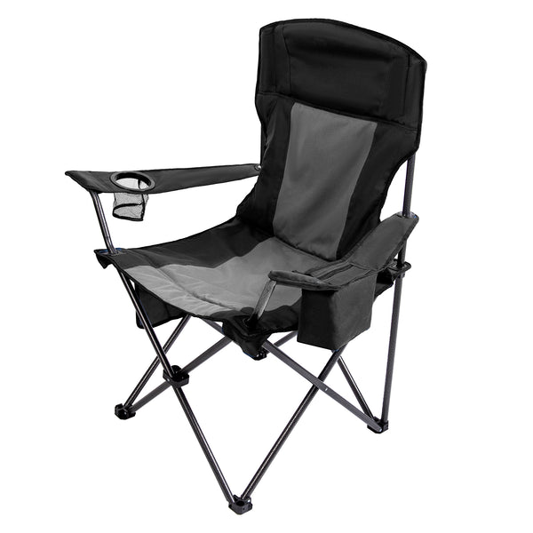 Folding Camping Chair with Large Cup Holders & Cooler , Black+Grey