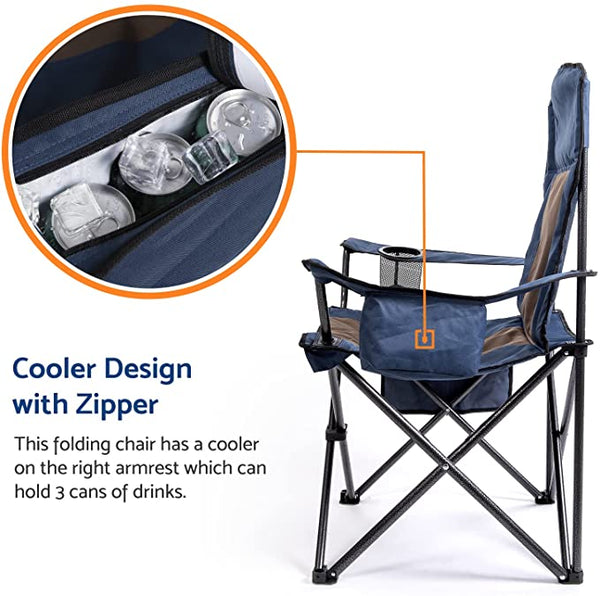 Folding Camping Chair with Large Cup Holders & Cooler , Black+Grey