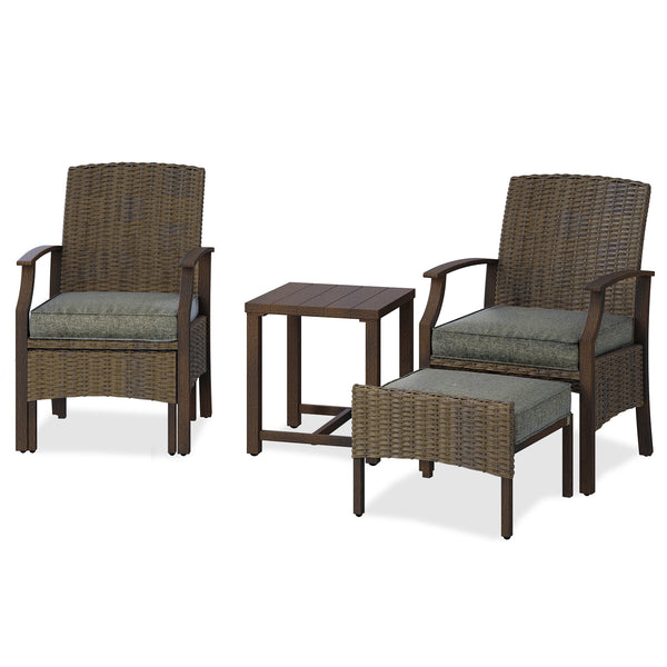 Outdoor Patio Chairs Set of 2 with Ottoman and Coffee Table 5 Piece Outdoor Patio Furniture Set for Porch,Balcony,Backyard,Poolside