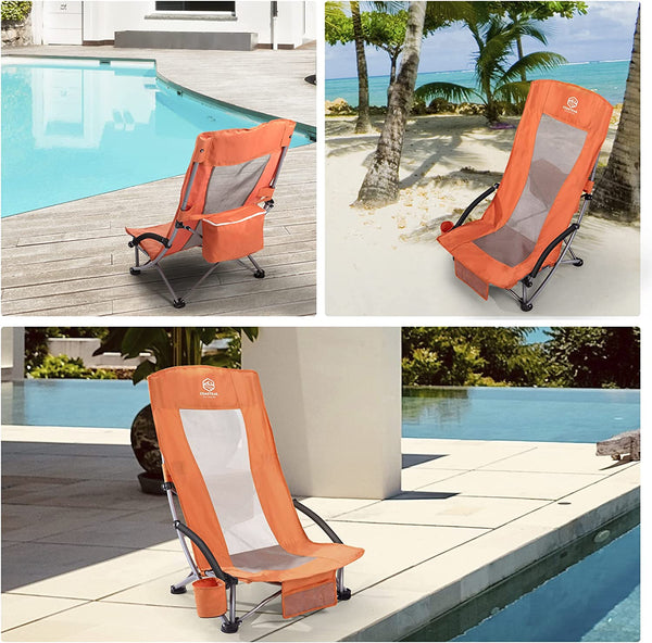 Outdoor Beach Chair High Back Folding Mesh Low Seat Sand Chair,1 Pack