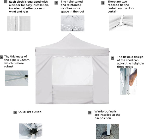 10' x 10' Pop Up Sidewall Canopy Tent - 5 pieces of sidewall with Rolling Storage Bag