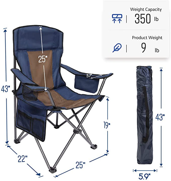 Folding Camping Chair with Large Cup Holders & Cooler , Black+Grey