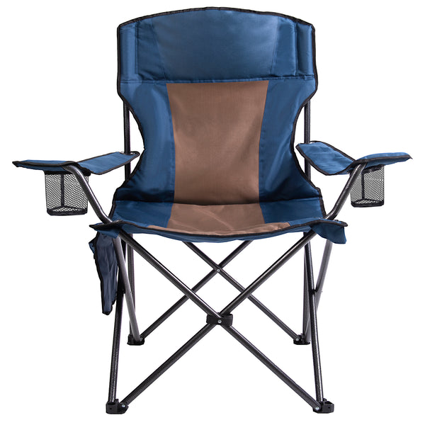 Outdoor Padded Folding Camping Chair Lawn Chair with Cup Holder,Black+Grey
