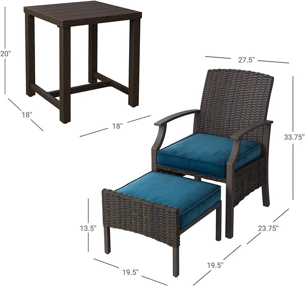 Outdoor Patio Chairs Set of 2 with Ottoman and Coffee Table 5 Piece Outdoor Patio Furniture Set for Porch,Balcony,Backyard,Poolside