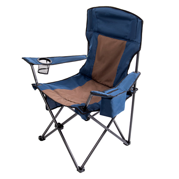 Folding Camping Chair with Large Cup Holders & Cooler , Black+Grey