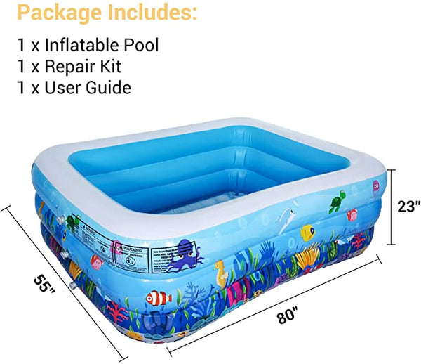 80"x 55"x 23" Inflatable Swimming Pool for Adult, Kids