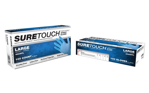 SAS Safety SureTouch 4522PFM Medium Powder-Free Blue Nitrile Disposable Gloves 100ct