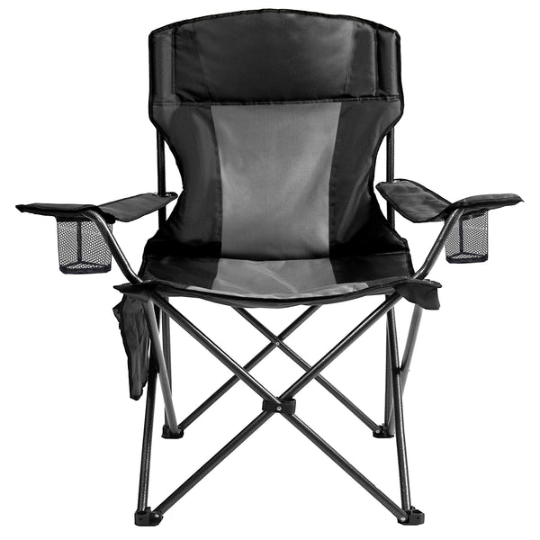 Outdoor Padded Folding Camping Chair Lawn Chair with Cup Holder,Black+Grey