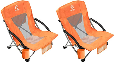 Outdoor Beach Chair Low Profile Mesh Back Folding Chair, 2 Pack, Blue