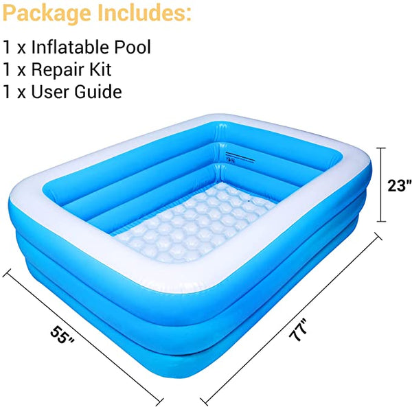 Inflatable Swimming Pool Full-Sized Above Ground Kid Family Outdoor Lounge Pool,77" x 55" x 23"