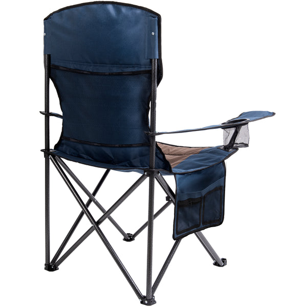 Outdoor Padded Folding Camping Chair Lawn Chair with Cup Holder,Black+Grey