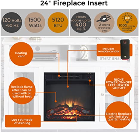 Modern Electric Fireplace Storage Cabinet, TV Stand Fit up to 55" Flat Screen TV, White