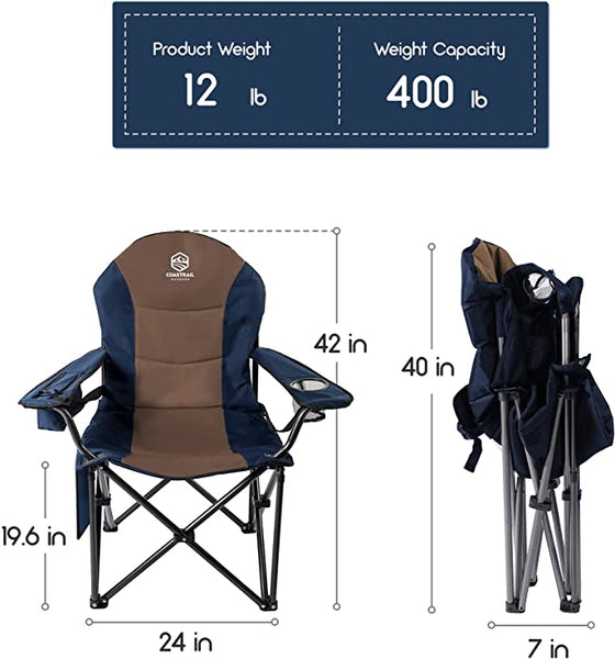 Patio Garden Chair Outdoor Camping Chair Foldable Padded Armchairs,Blue+Grey