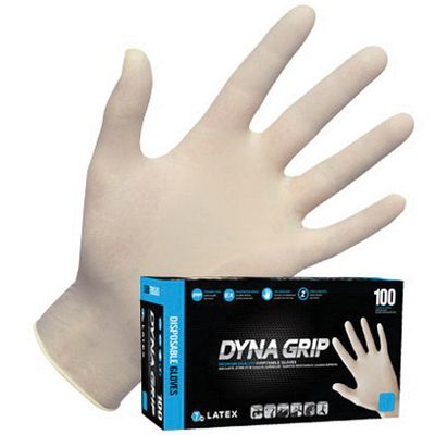 SAS Safety Dyna Grip 650-1002 Medium Powder-Free White 7mil Latex Disposable Gloves 100ct