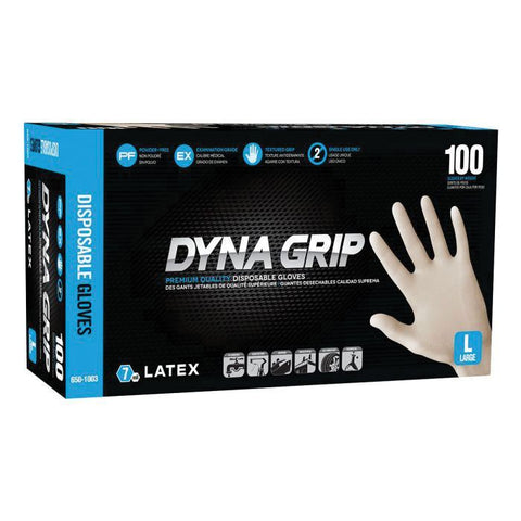 SAS Safety Dyna Grip 650-1003 Large Powder-Free White 7mil Latex Disposable Gloves 100ct