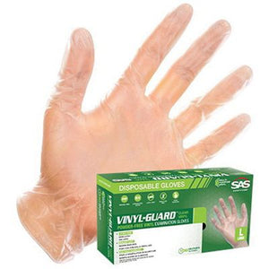 SAS Safety Vinyl-Guard 6509-20 XL Powder-Free Clear 4mil Disposable Gloves CASE (10 Boxes)