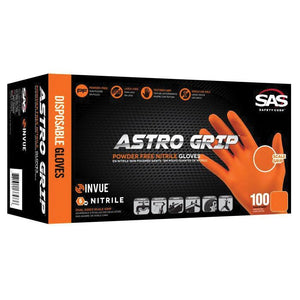 SAS Safety 66573 6-mil Astro Grip PF Nitrile Disposable Gloves, Large 1 Box 100ct - For Your Safety USA