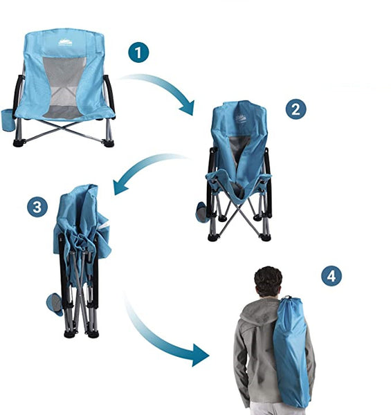 Outdoor Beach Chair Low Profile Mesh Back Folding Chair, 2 Pack, Blue