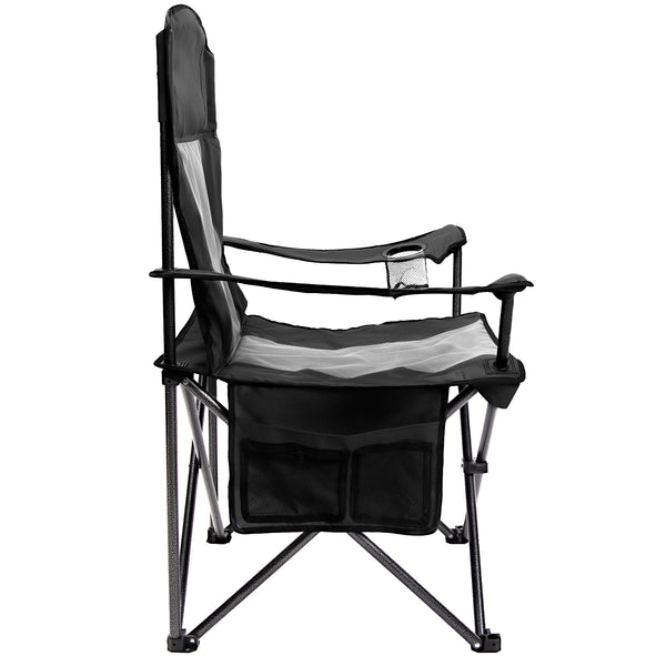 Folding Camping Chair with Large Cup Holders & Cooler , Black+Grey