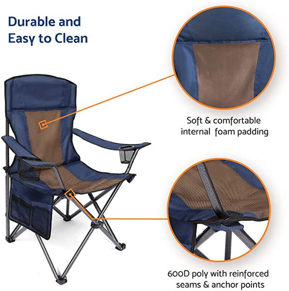 Outdoor Padded Folding Camping Chair Lawn Chair with Cup Holder,Black+Grey