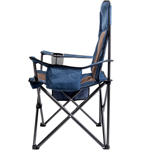 Folding Camping Chair with Large Cup Holders & Cooler , Black+Grey