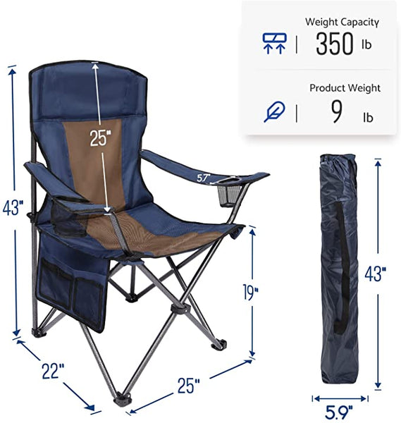 Outdoor Padded Folding Camping Chair Lawn Chair with Cup Holder,Black+Grey